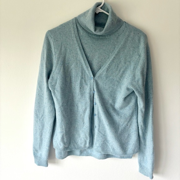 Valerie Stevens Sweaters - Valerie Stevens Blue 2 Ply Cashmere Turtle Neck Tank Cardigan Sweater Set